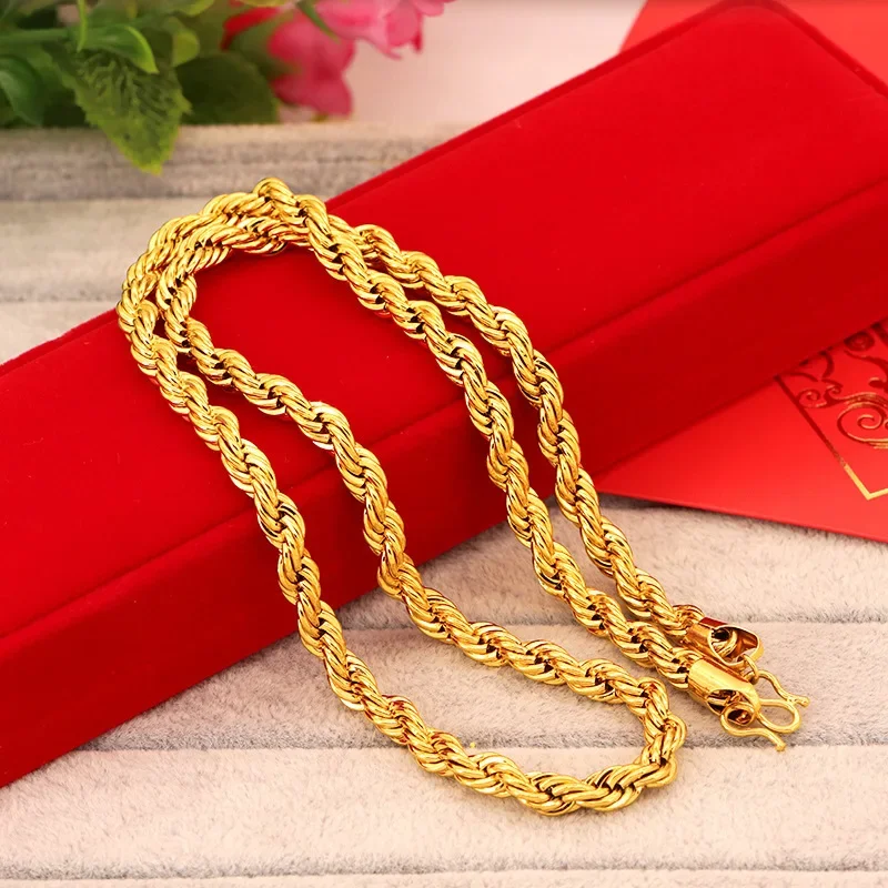 

Gold AU999 real gold necklace for men and women 24K pure gold necklace hemp rope lucky boss necklace neck jewelry 60cm 5mm