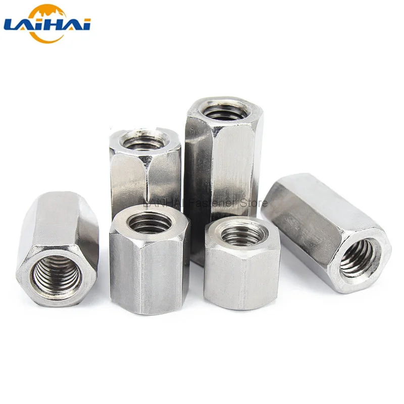 1/2/5pcs M5 M6 M8 M10 M12 A2-70 304 Stainless Steel DIN6334 Hexagon Hex Extend Long Rod Coupling Nut Connector Joint Tubular Nut