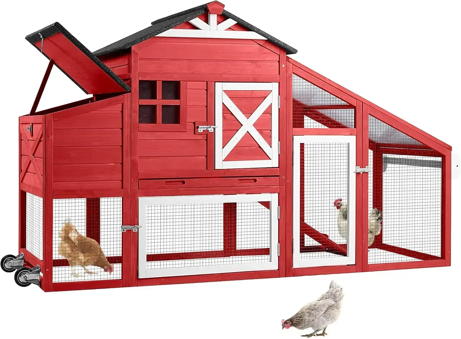 

Outdoor Chicken Coop With Nest Box Wheels Removable Tray Waterproof Hen House Poultry Cage Fits Chickens