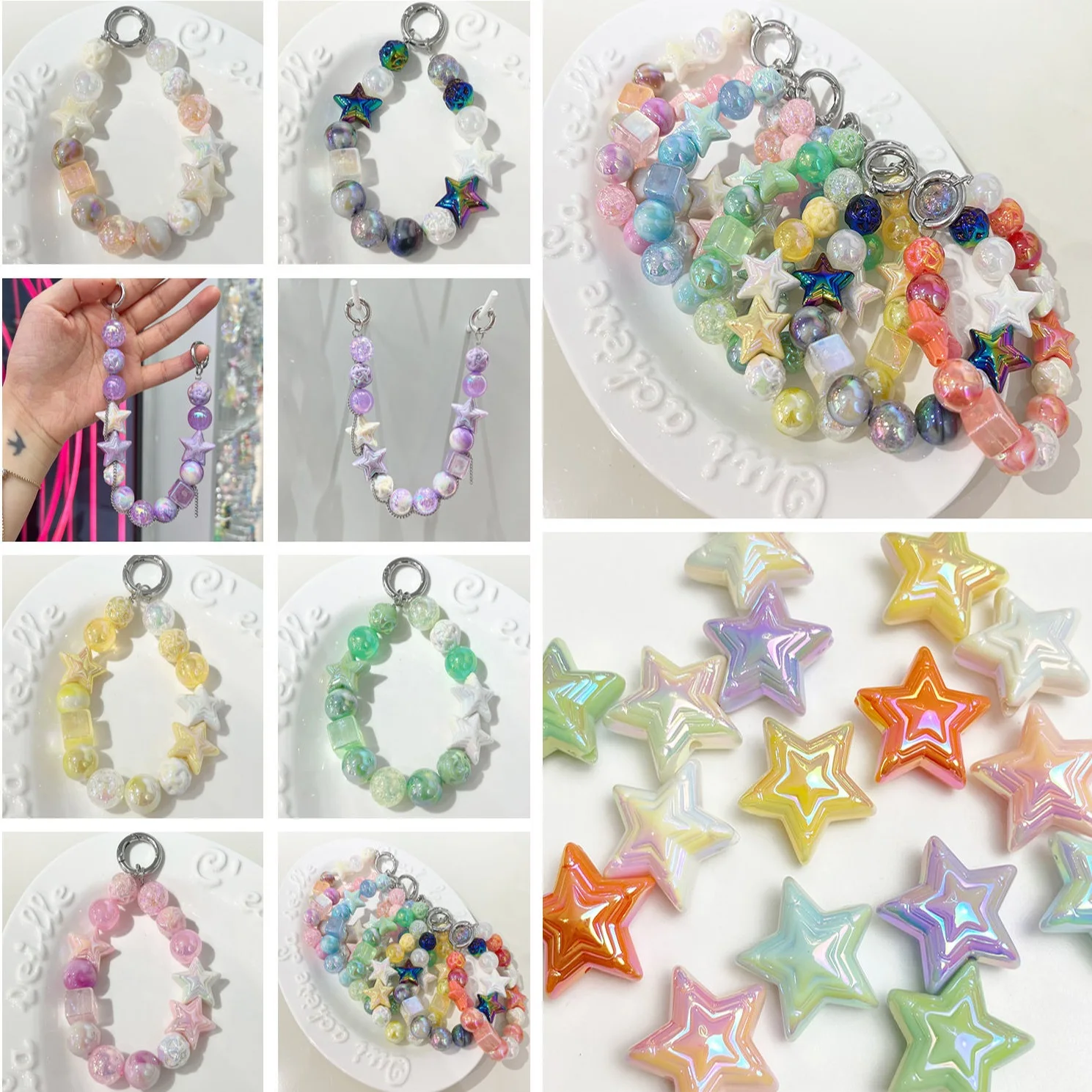 10Pcs/bag 23mm Acrylic Colorful Pentagram Loose Bead DIY Keychain Earrings Christmas Jewelry Making Handmade Material