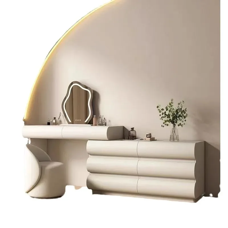 l Scandinavian Chic Solid Wood Dressing Table Cream Wind Bedroom Makeup Vanity Luxe Lighting Minimalist Ins Master Bedroom Buck