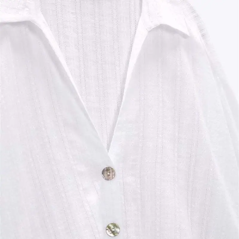 Csa Blanca Hoada de Aodón Puro con Diseño de Volantes Vertics, Moda Femenina 2023, Verano, Manga Regular, Cuello Po...