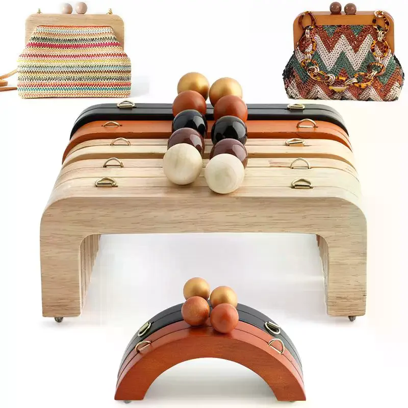 Wooden Handle For Bags Closure Kiss Clasp Purse Frame Women Handbags Woven-bag DIY Handmade Bracket Accessories