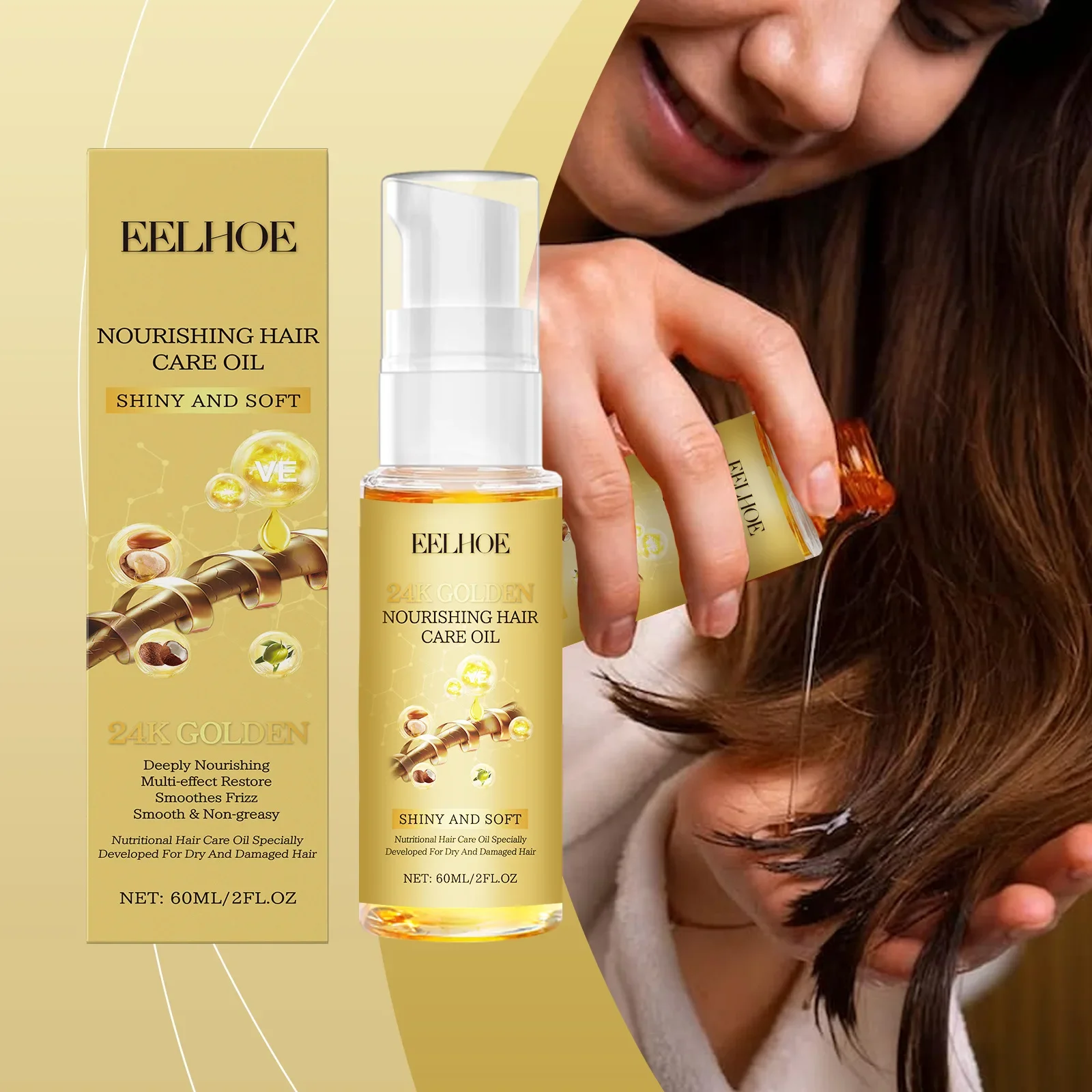 

Moisturizing Hair Care Set with EELHOE 24K Gold Hair Oil, Soften and Shine Your Hair, Say Goodbye To Dryness Essential Oil