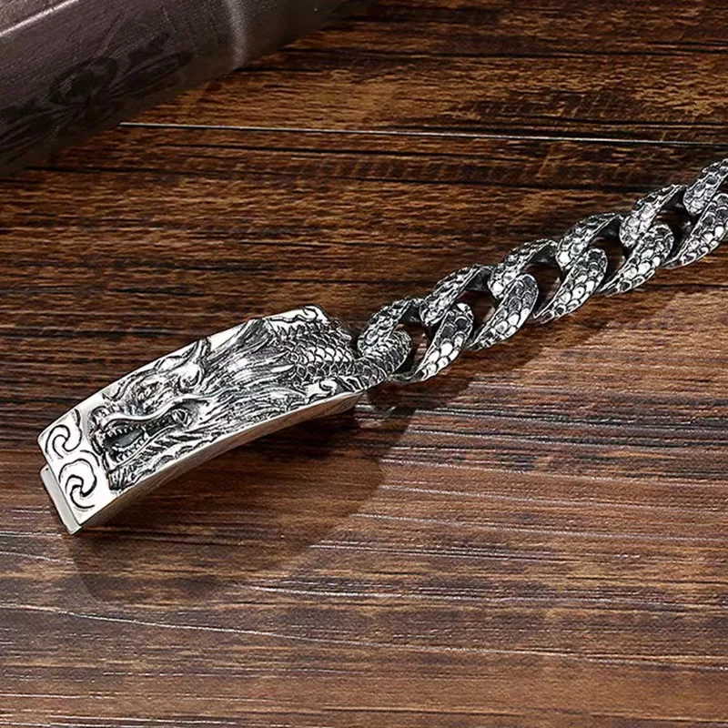 S925 Thai Silver Vintage National Style Long Brand Leading Bolt Bracelet Men's Bracelet Chain New Style Dominant Fashion