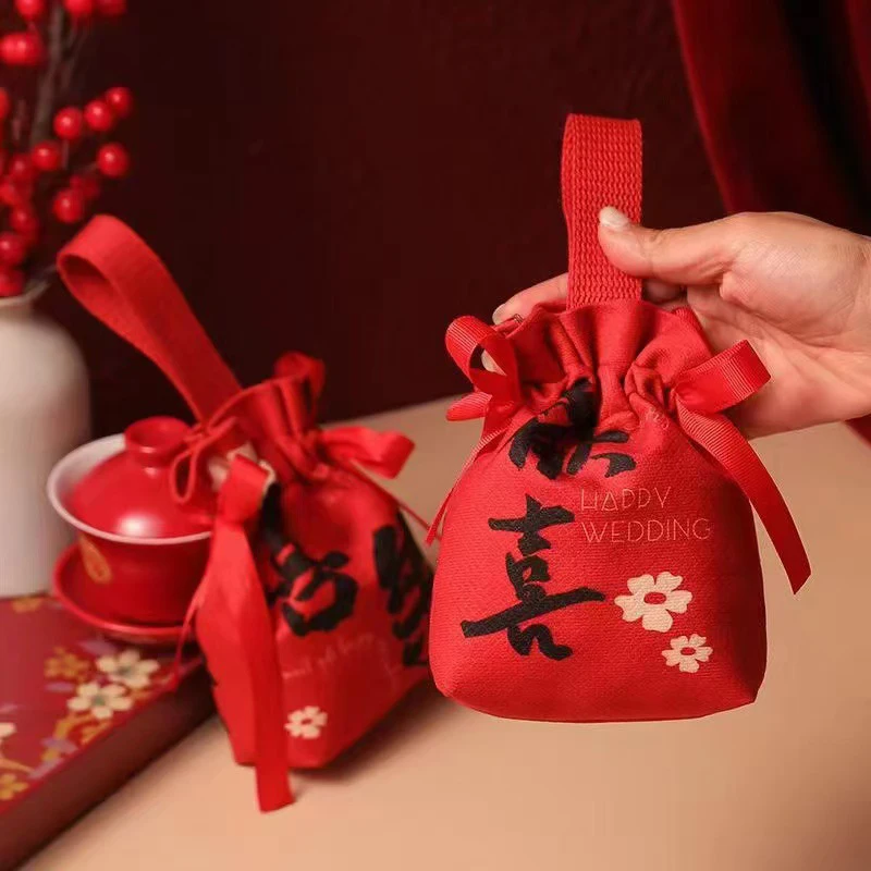 Retro Silk Velvet Handheld Candy Bags Chinese Style Wedding Gifts Packing Bags Portable Drawstring Candy Storage Bags