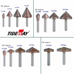 Fresas de carburo sólido CNC, brocas de enrutador 3D para madera, tungsteno, carpintería, MDF, 6mm, 60, 90, 120, 150 deg, 1 unidad