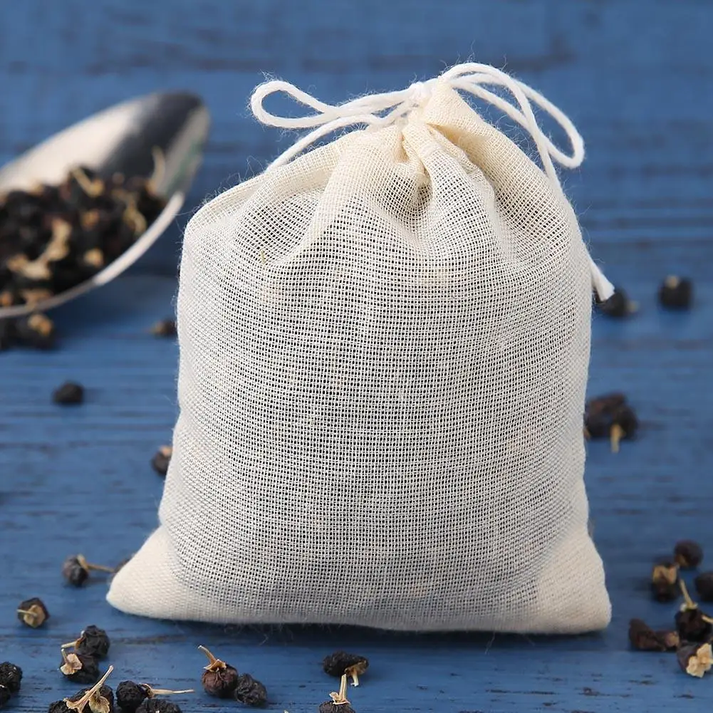 20Pcs Thee Zakken Food Grade Katoen Gaas Thee Filter Zakken Voor Spice Thee-ei Met String Genezen Seal Spice filters Theezakjes