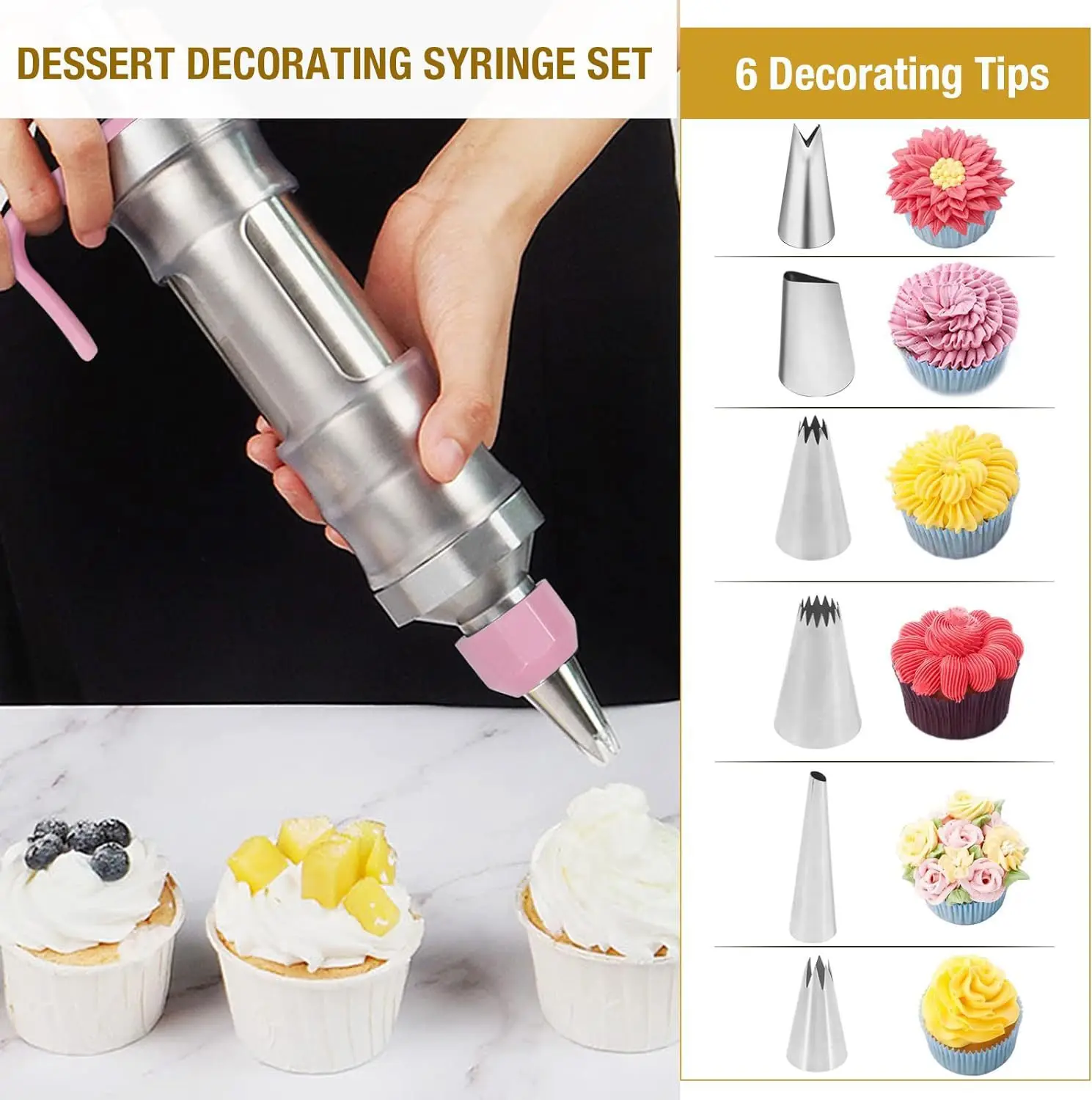 

Cake Decorating Piping Syringe, DIY Cupcake Decorating Nozzle, Frosting Making for Dessert， Cookies Cream Filling Injector