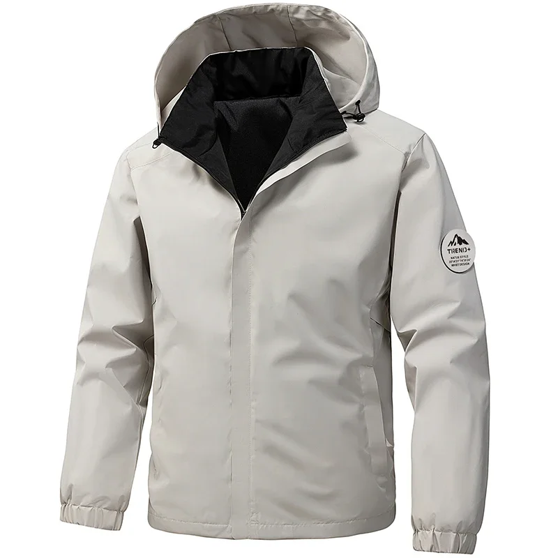 Men's Waterproof Camping Jacket Windbreaker Hiking Coat Lightweight Spring Autumn Coats Outdoor Softshell Zip Up Hooded Jackets