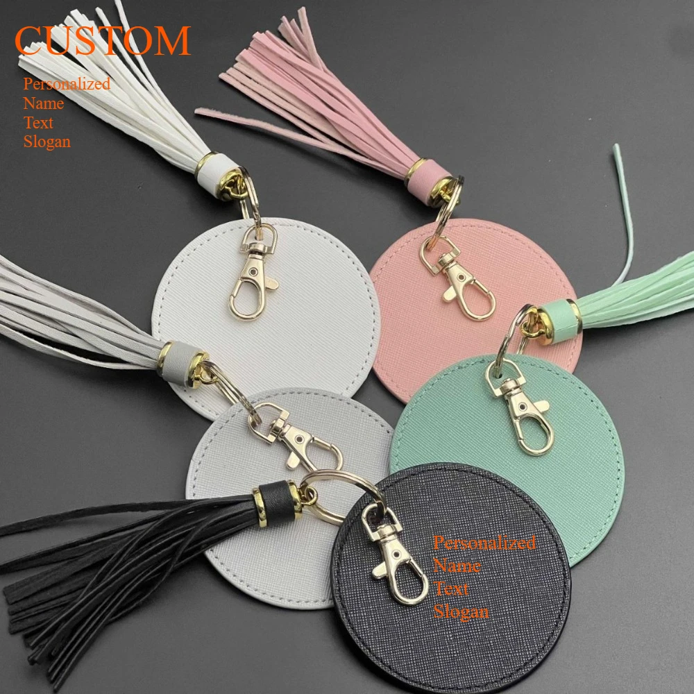 

Custom Personalized Circular Faux Tassel PU Leather Car Keychain Bag Moto Keyring Fashionable Minimalist Trend Pendant Gift