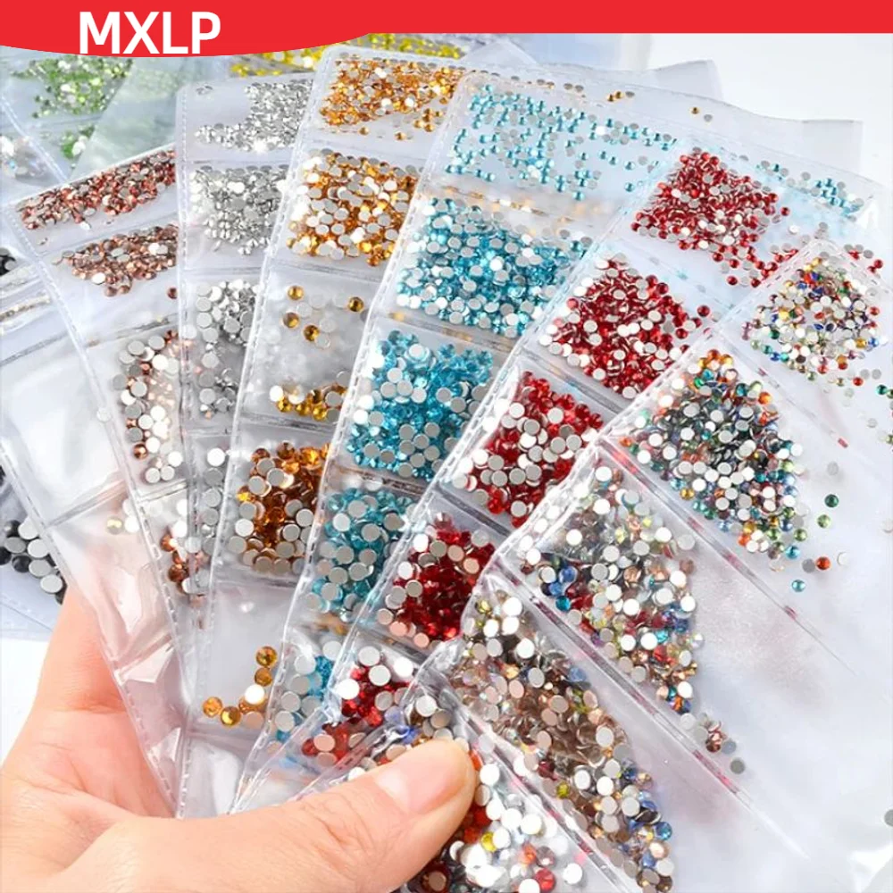 All colors 1200pcs Mix Sizes Crystal AB Non Hotfix Flatback Strass Glitter Nail Art Rhinestones For Clothing Nail Art Decoration