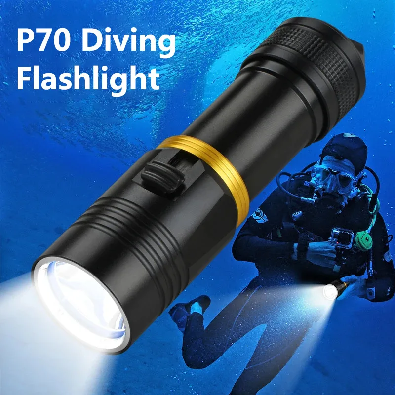 

Powerful XHP70.2 LED Scuba Diving Flashlight Professional Underwater Torch 26650 Battery IPX8 Waterproof Torch with Hand Rope