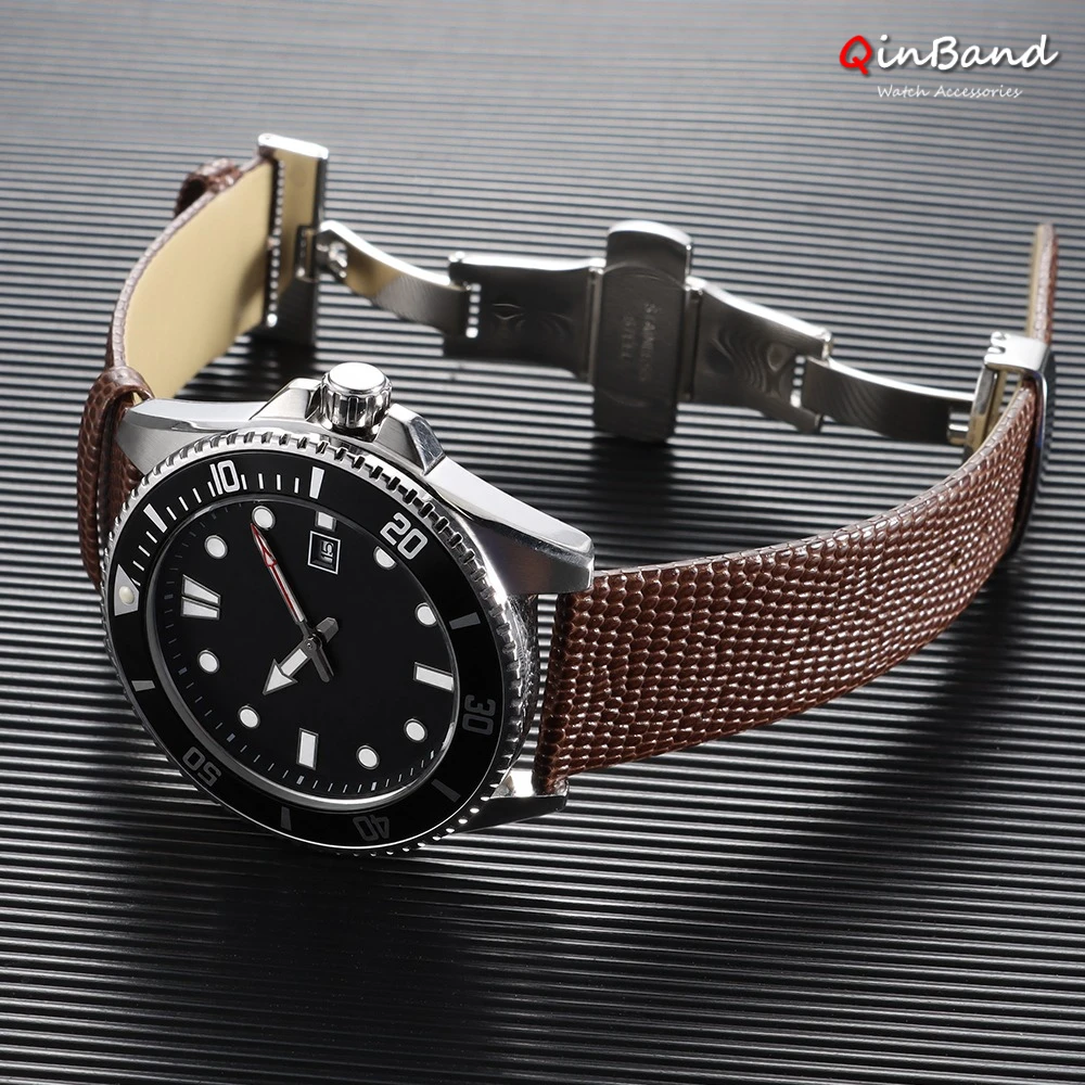 Lizard Pattern Calfskin Leather Watch Band 10/12/14/16/18/20/22mm for DW for Omega Cowhide Watch Strap Butterfly Buckle Bracelet