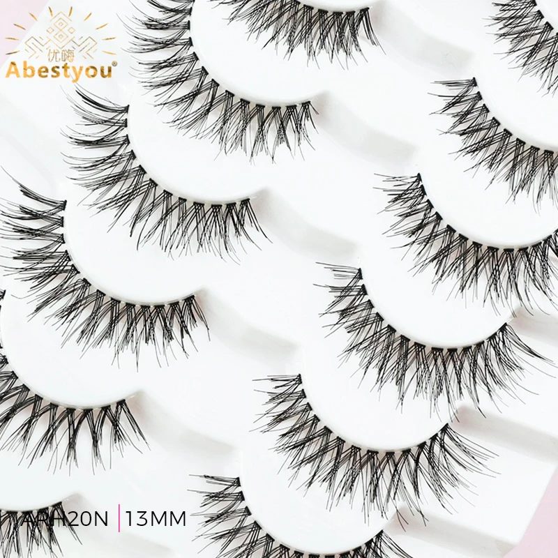 Abestyou Faux Cils 7Pair 11-13mm Handmade Natural Clear Band Short Cat Eye Slim Lashes Strips Brown False Eyelashes Bruine Lash