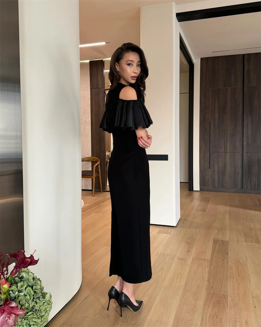 الطية قبالة الكتف حورية البحر فستان حفلات رسمي س الرقبة الكاحل طول فستان سهرة كلاسيكي مخصص فستان حفلة امرأة كلاسيكية