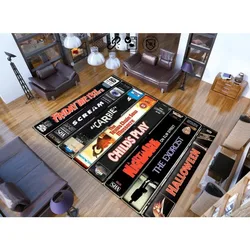 Horror Movie Themed Carpet for Boy Room Nostalgic Retro Style Rug Vhs Case Themed Horror Rug for Home Theater TV Room Decor