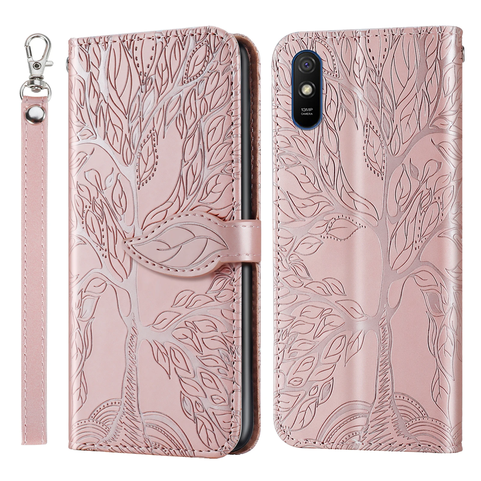 For Redmi 9A / 9Ai case, Tree of Life leather case with card slot, clamshell leather case