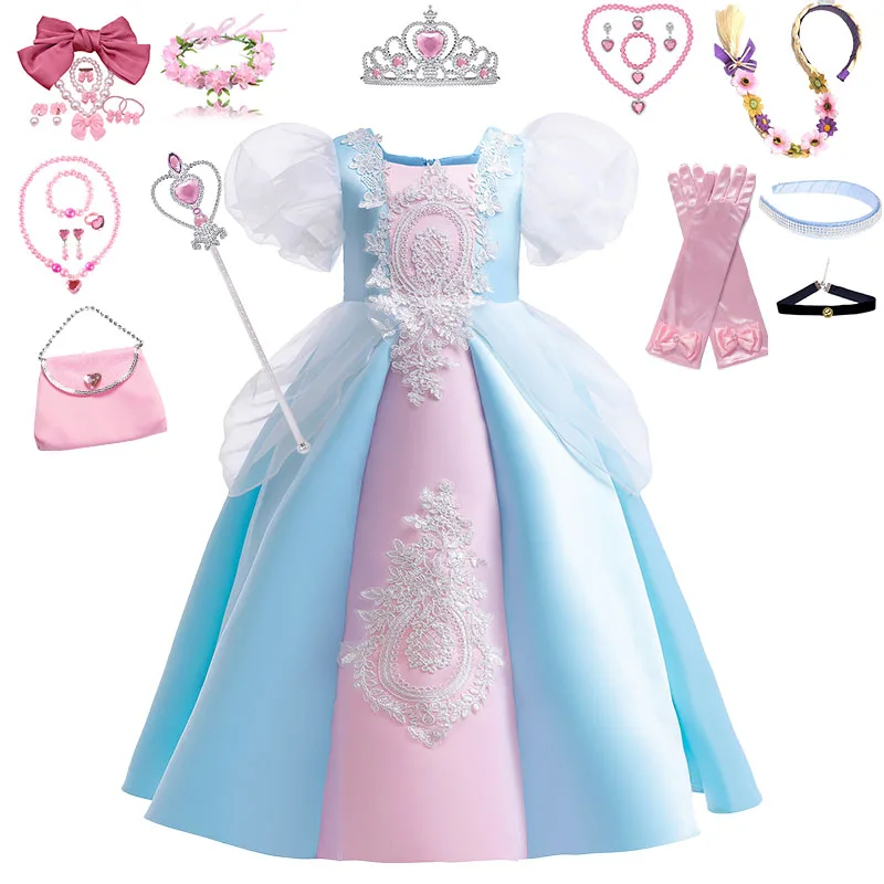 

Flower Girls Tutu Dress Mesh Long Ball Gown Princess Costume Pink Girls Dress Christmas Surprise Gift Party Gown Children Dress