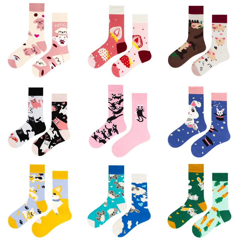 

1 Pair Couples Fashion Socks AB Style Colorful Medium High Suit In All Seasons Daily For Unisex