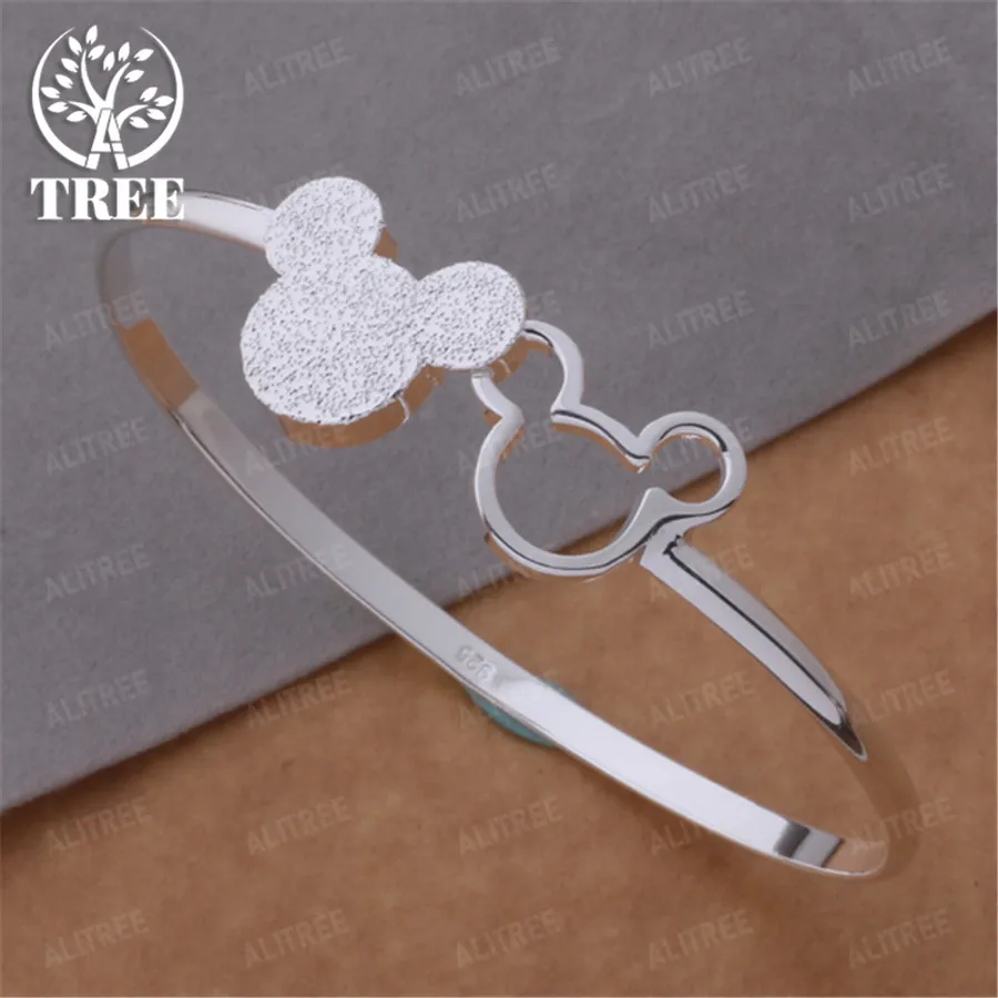 

Fine Charms 925 Sterling Silver Mickey Bangle Bracelets For Women Wedding High Quality Fashion Jewelry Christmas Gifts LB001