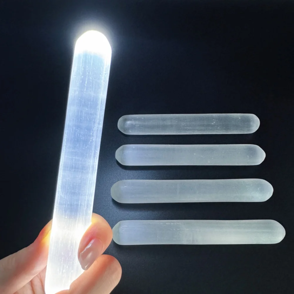 

Natural Selenite Wand Healing Calming Effects, High Energy Crystal Point Mineral, Cleansing And Protection Soul Witchcraft Gift