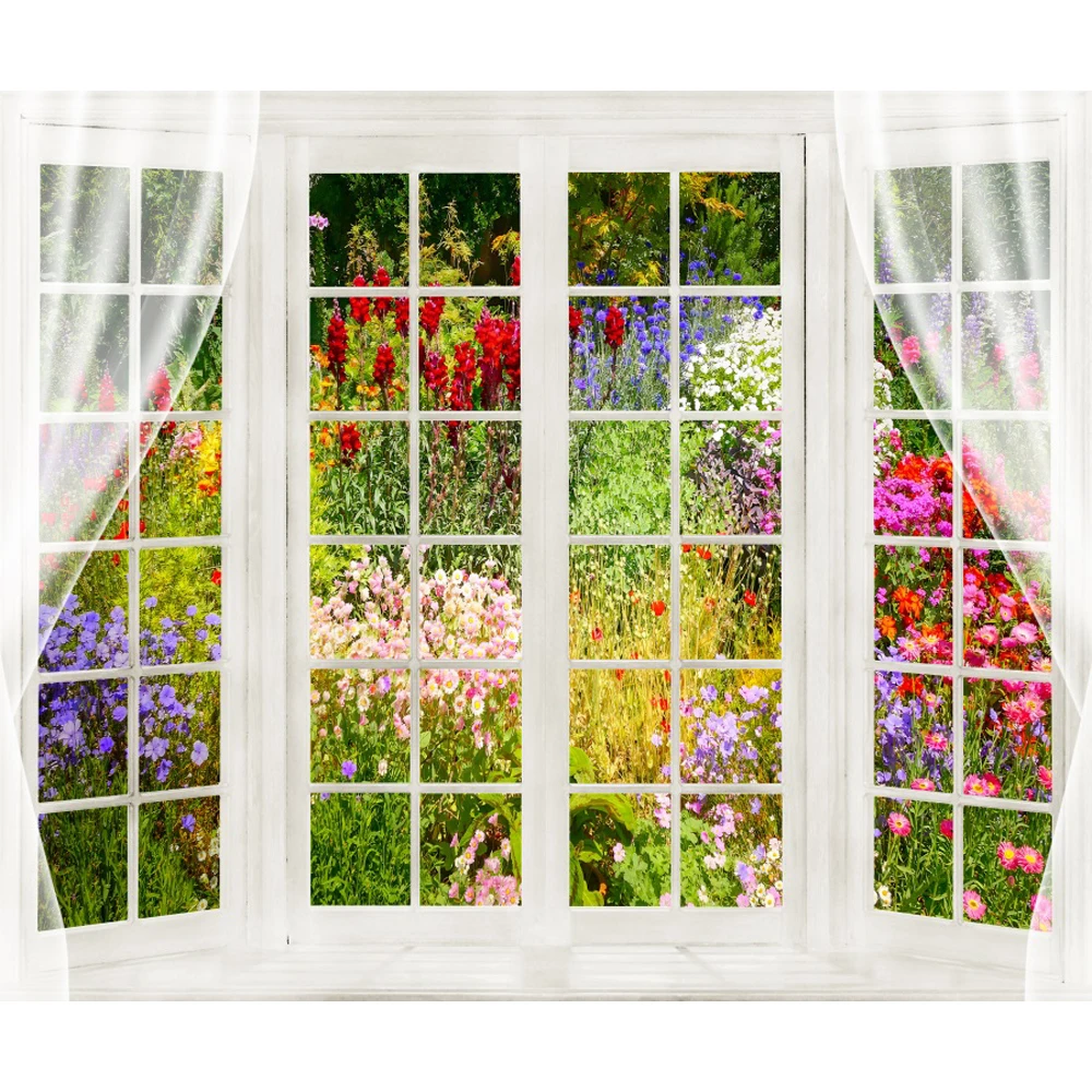 Spring Window Scenery Photography Backdrop White Black Windowsill Curtain Room Wall Decor Background Photographic Prop Photozone