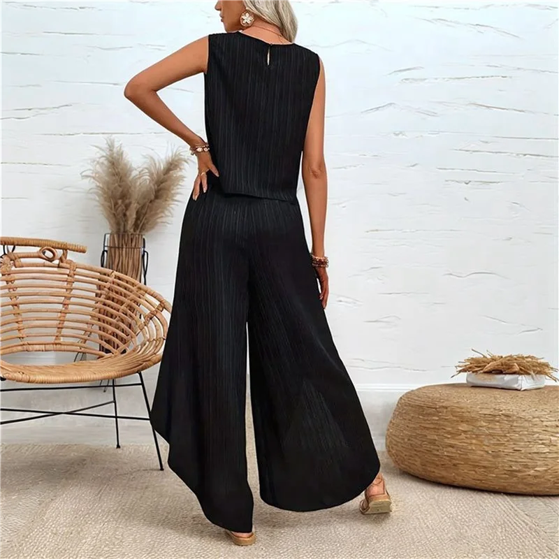 

CGS-Women's Summer 2 Piece Outfits Sleeveless Tank Top Matching Wide-Leg Pants Sets Striped Sweatsuits Vacation Beach 2025