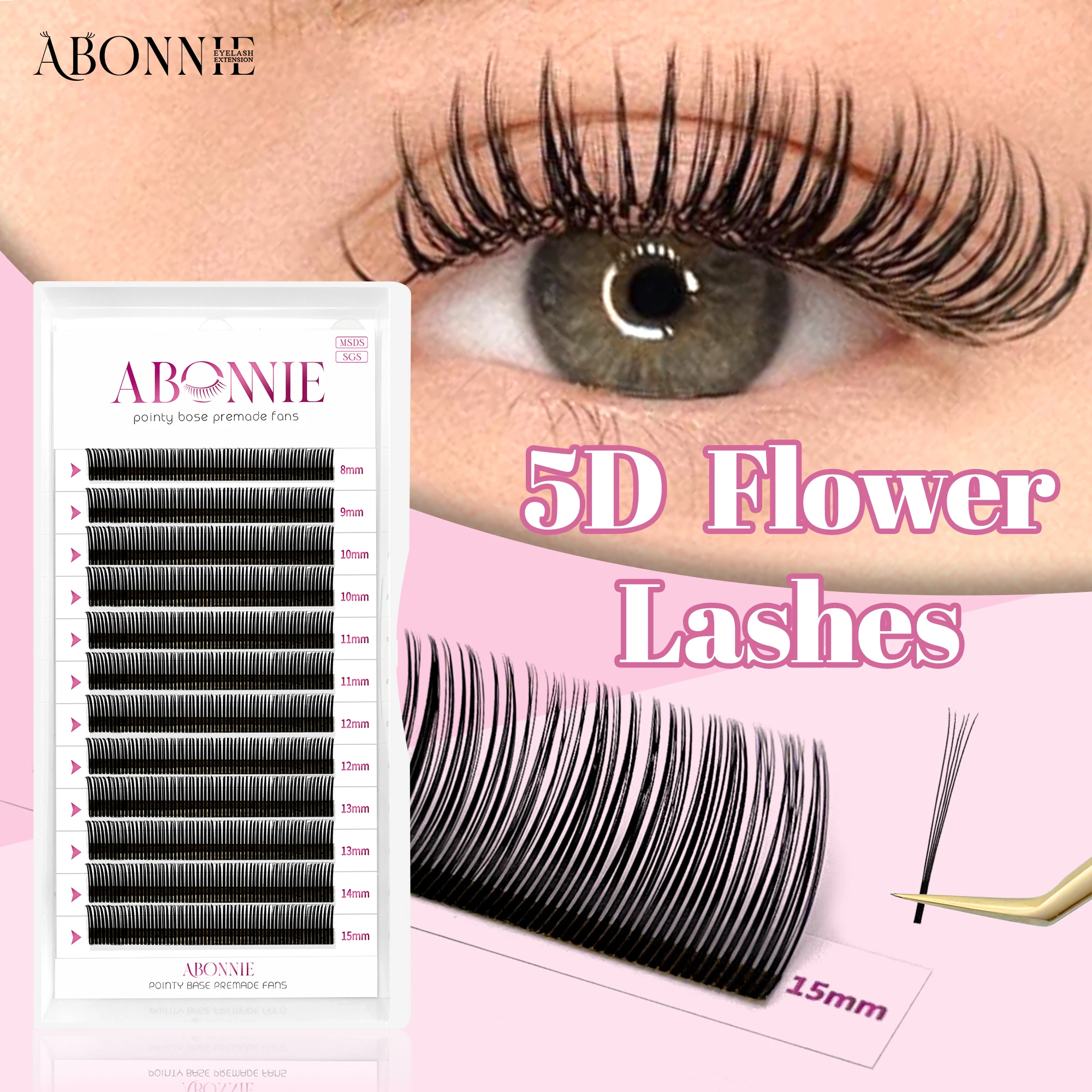 

ABONNIE Black Brown 5D Flower Spikes Fairy False Eyelashes Individual Easy Fans 5D Flower Volume Lash Extensions