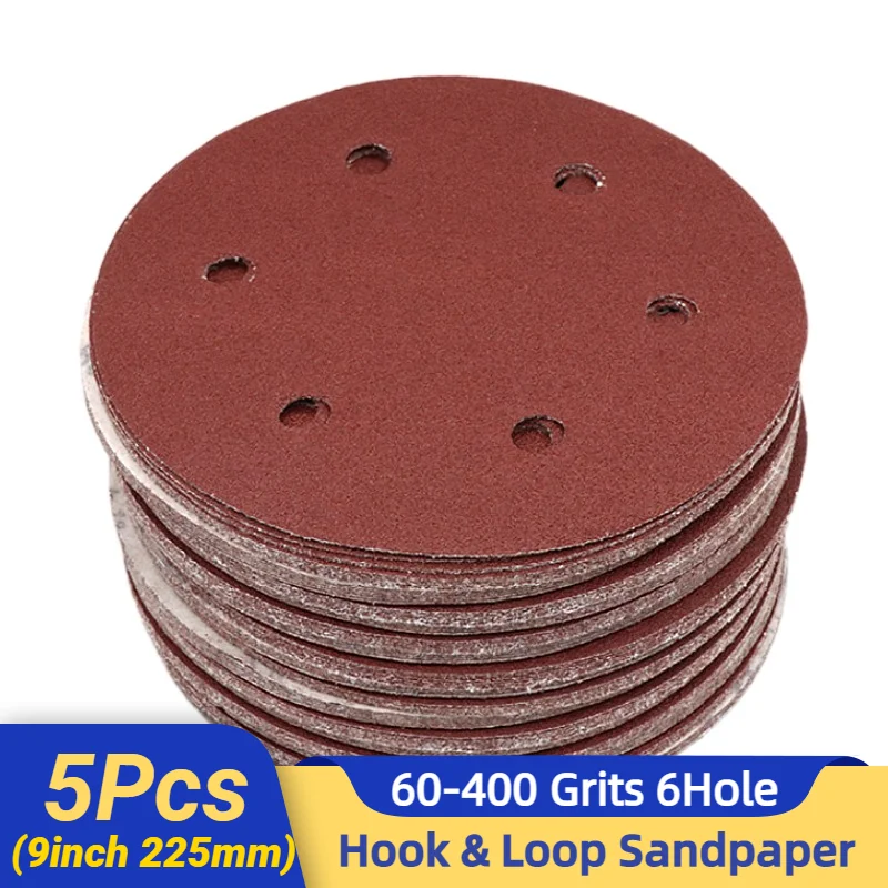 

5PCS Cost-effective Red Aluminium Oxide 9inch 6 Holes Diameter 225mm Sandpaper Drywall Abrasive Disk Sanding Disc