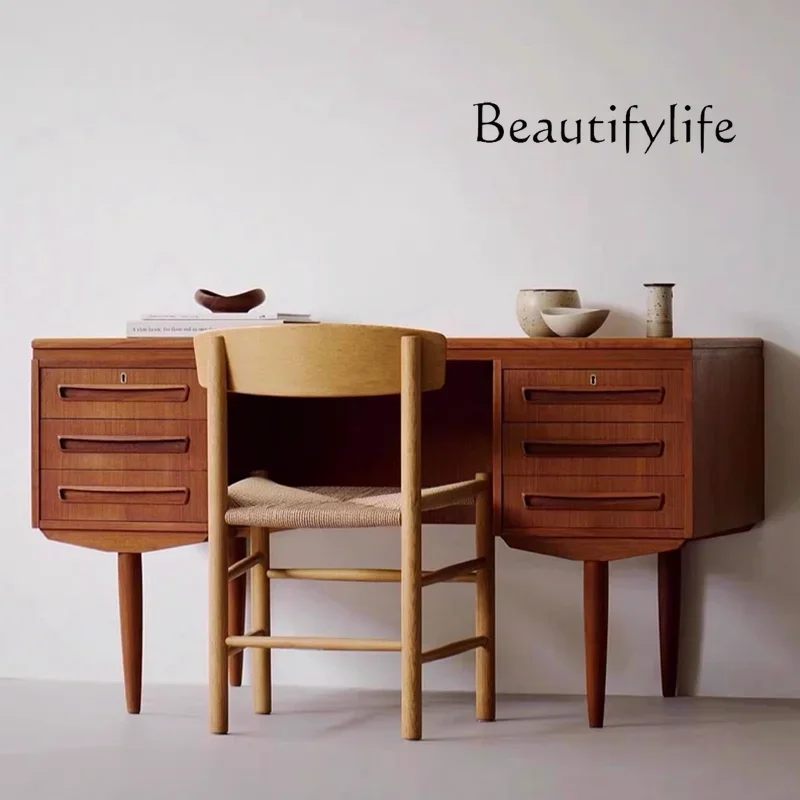 

XX Medieval Solid Wood Desk Retro Style Writing Desk Nordic Surprise Silent All Solid Wood Desk Customization