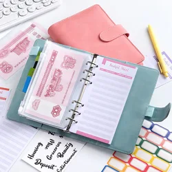 Classeur à 6 anneaux pour cahier A5/A6 Macaron, en PU, à clipser, à feuilles larges, couverture pour carnet de notes, papeterie, organisateur de Budget avec poche à fermeture éclair