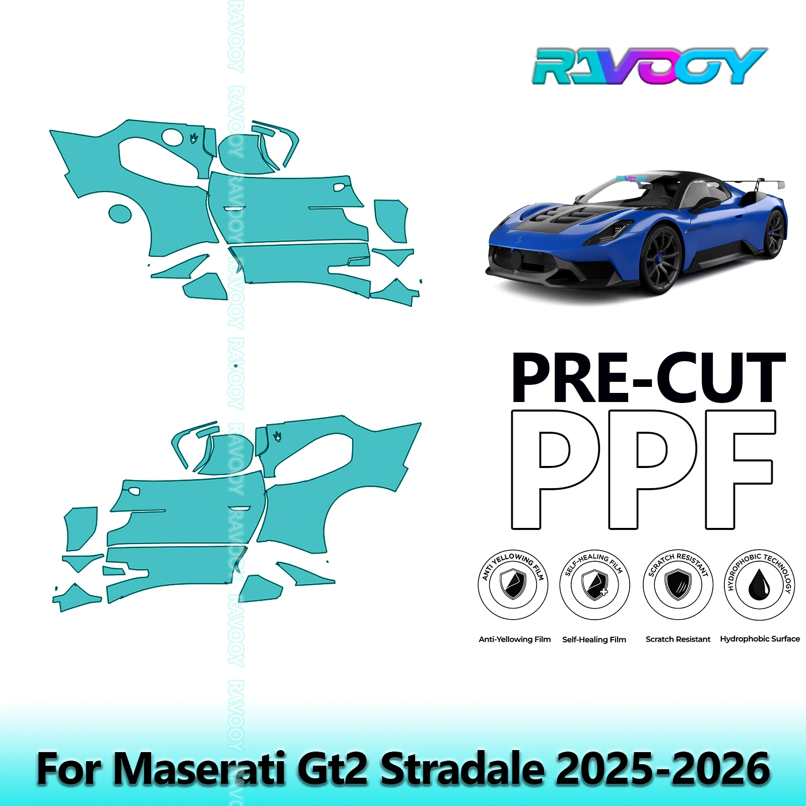 

For Maserati Gt2 Stradale 2025-2026 8.5mil Clear Matte Pre-Cut PPF Door & A/B Pillar Kit TPU Paint Protection Film Set