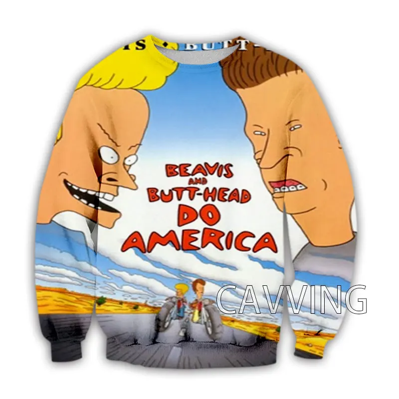 CAVVING Sweter Beavis Gambar 3D dan Kaus Oblong Butthead Atasan Gaya Harajuku Kaus Lengan Panjang untuk Pria/Wanita H02