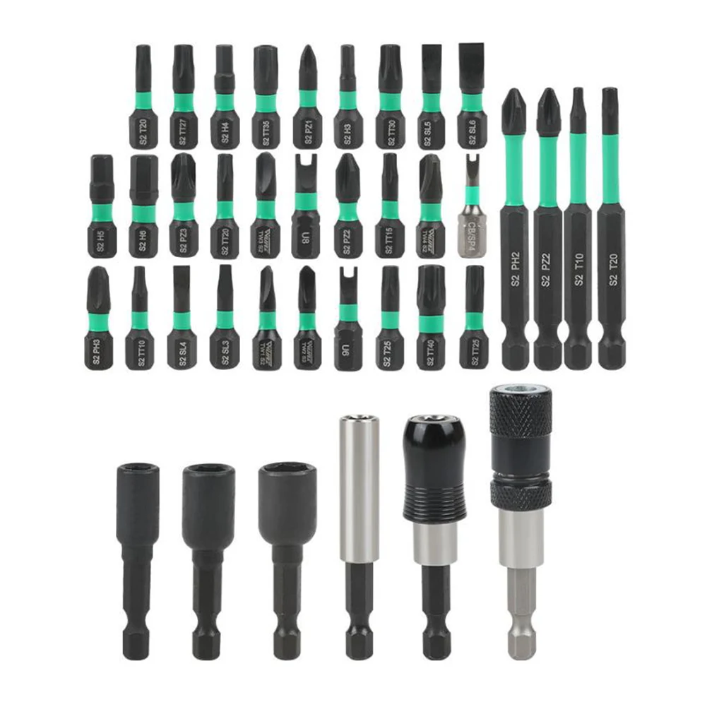 

44pcs/Set Magnetic Hex Socket Pneumatic Screwdriver Bits With Quick Release Extension Rod For Electrical /Auto /Furniture Repair