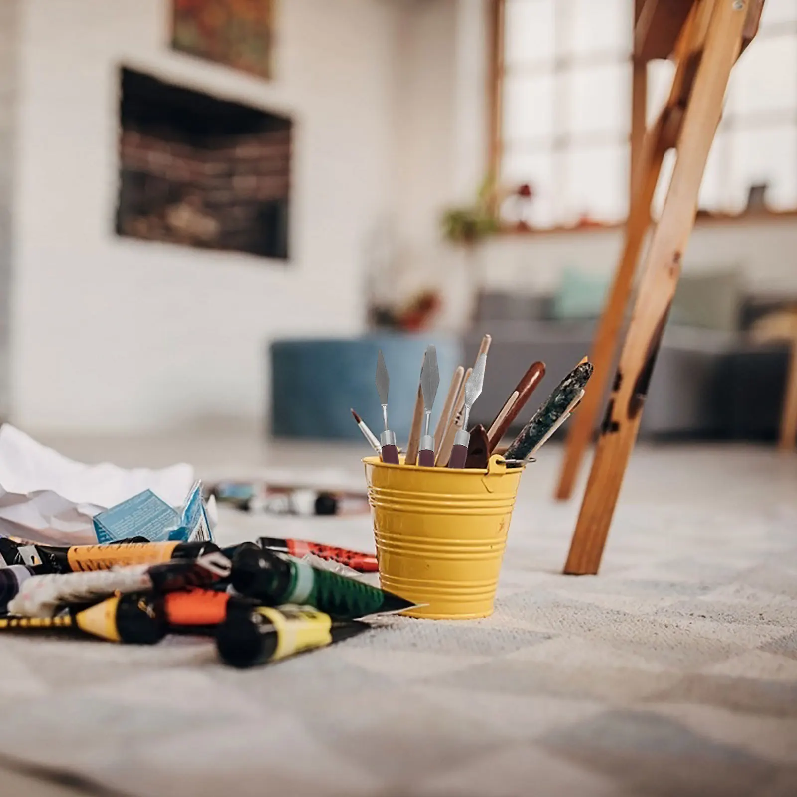 

7Pcs Painting Scrapers Wooden Handle Metal Spatulas for Canvas Oil Watercolor Mixing Pigment Art Tools Painting Scrapers