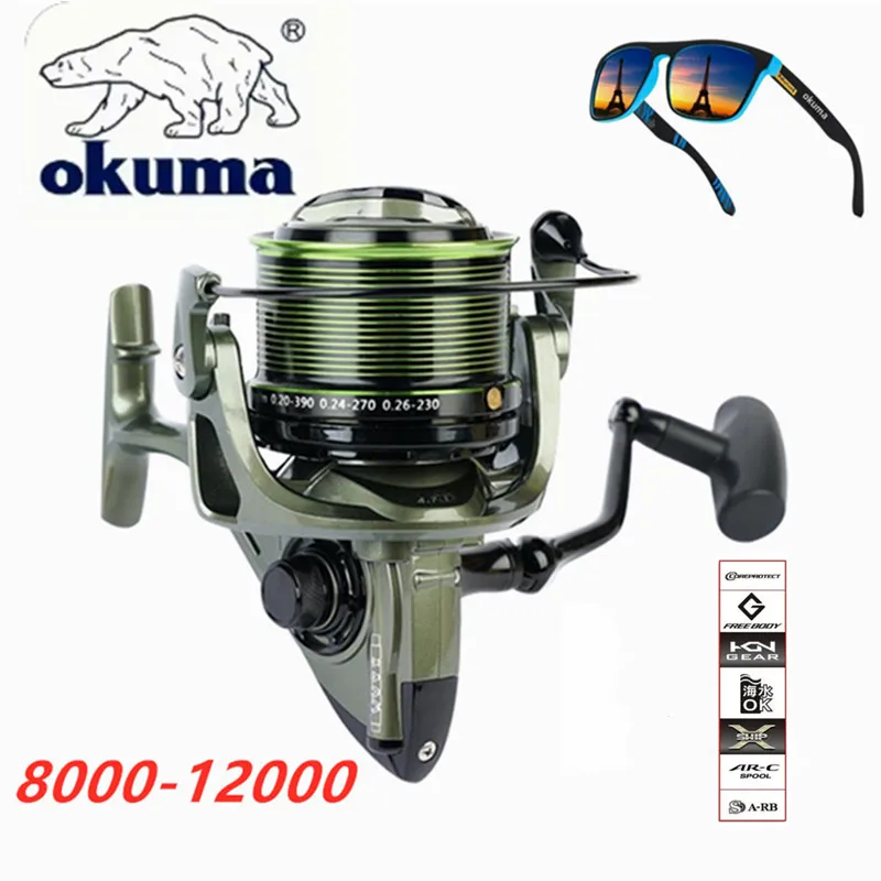 OKUMA 8000 beach long throw wheel 10000 spinning wheel 12000 fishing line wheel seawater fishing wheel sea rod fishing wheel