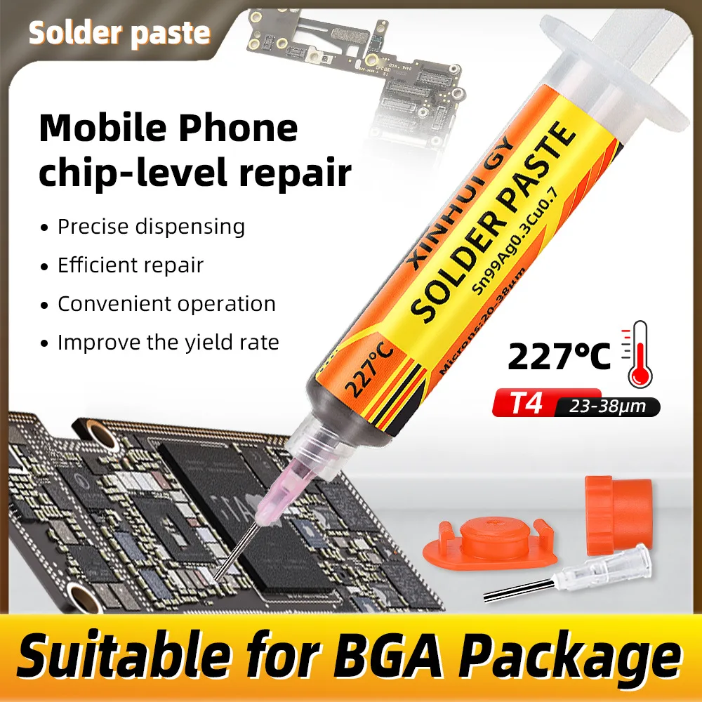 227℃ High Temperature Lead-Free Solder Paste 50g Syringe Pack SMT Surface Mount IC BGA QFN Chip Welding