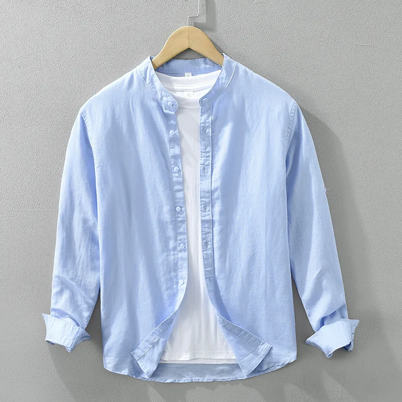 

Мужской хлопок и лен Long Sve irt, весенний модный базовый цвет, простой повседневный многоцветный льняной утюг для отдыха