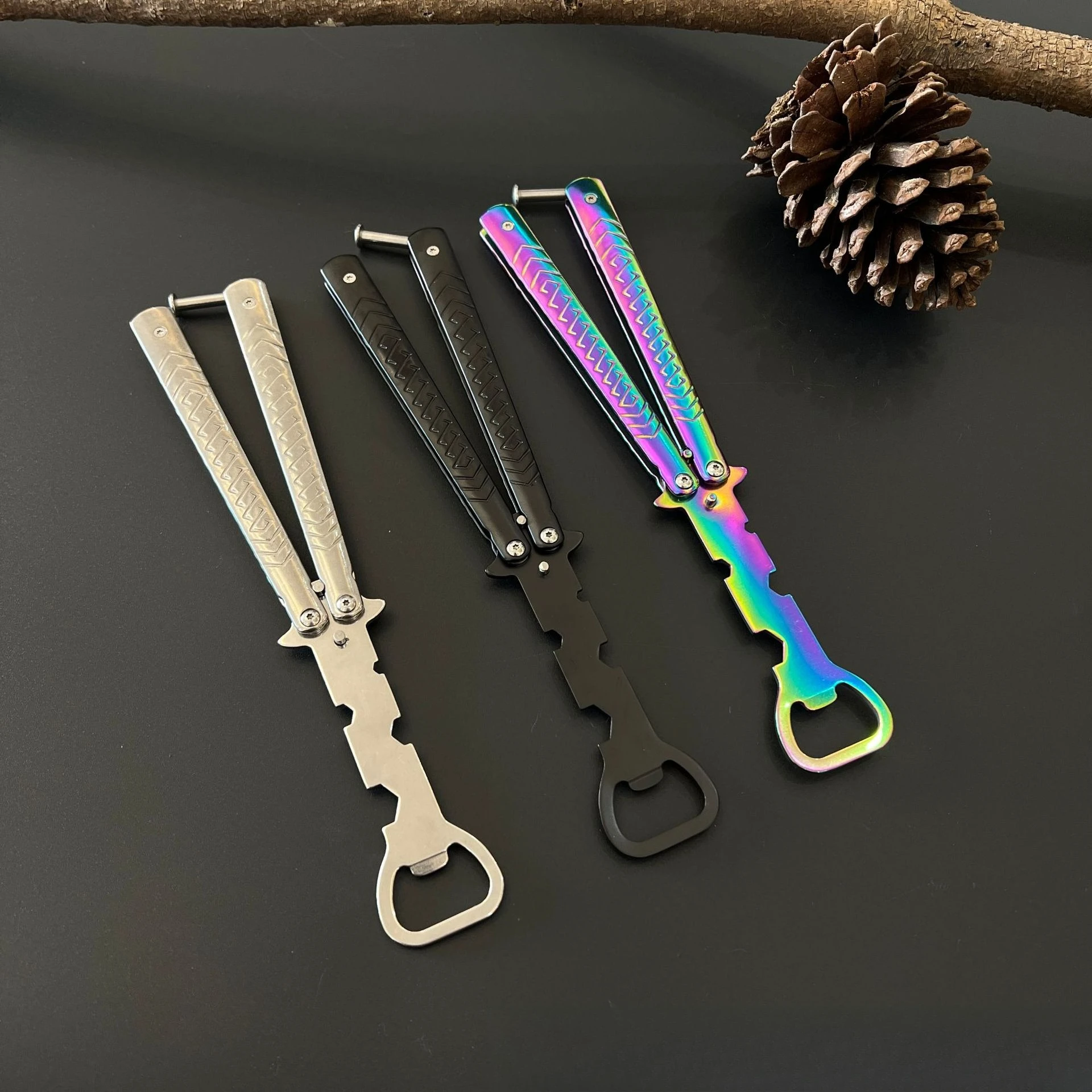 

Fish Pattern Butterfly Practice Knife Bottle Opener Uncut Training Knife Multifunctional Folding Bottle Opener Practice Tool