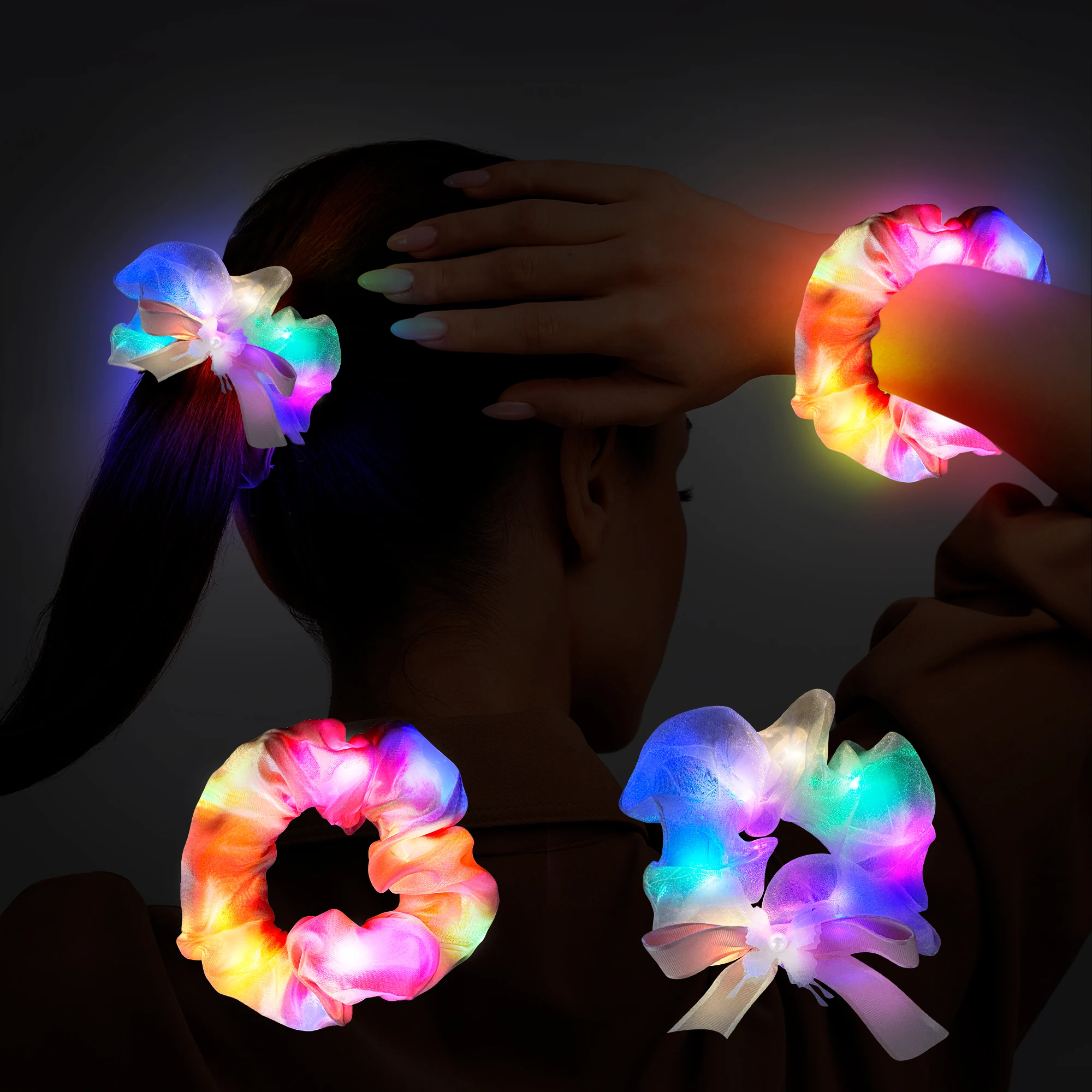 

Light up scrunchies for girls, 2 PCs glow scrunchies set-glow int and dark scrunchies,LED light up hair scrunchies