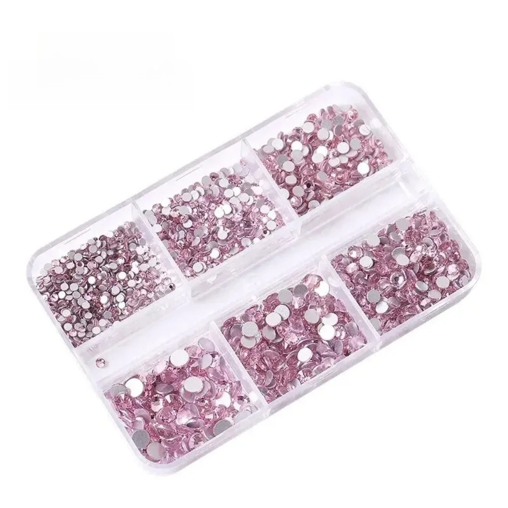 6grids 2-6mm Mixed Size Pink Bronze Silver Flatback Rhinestones Gems Flashing Diamonds 3D Nail Art Decorations Crystals