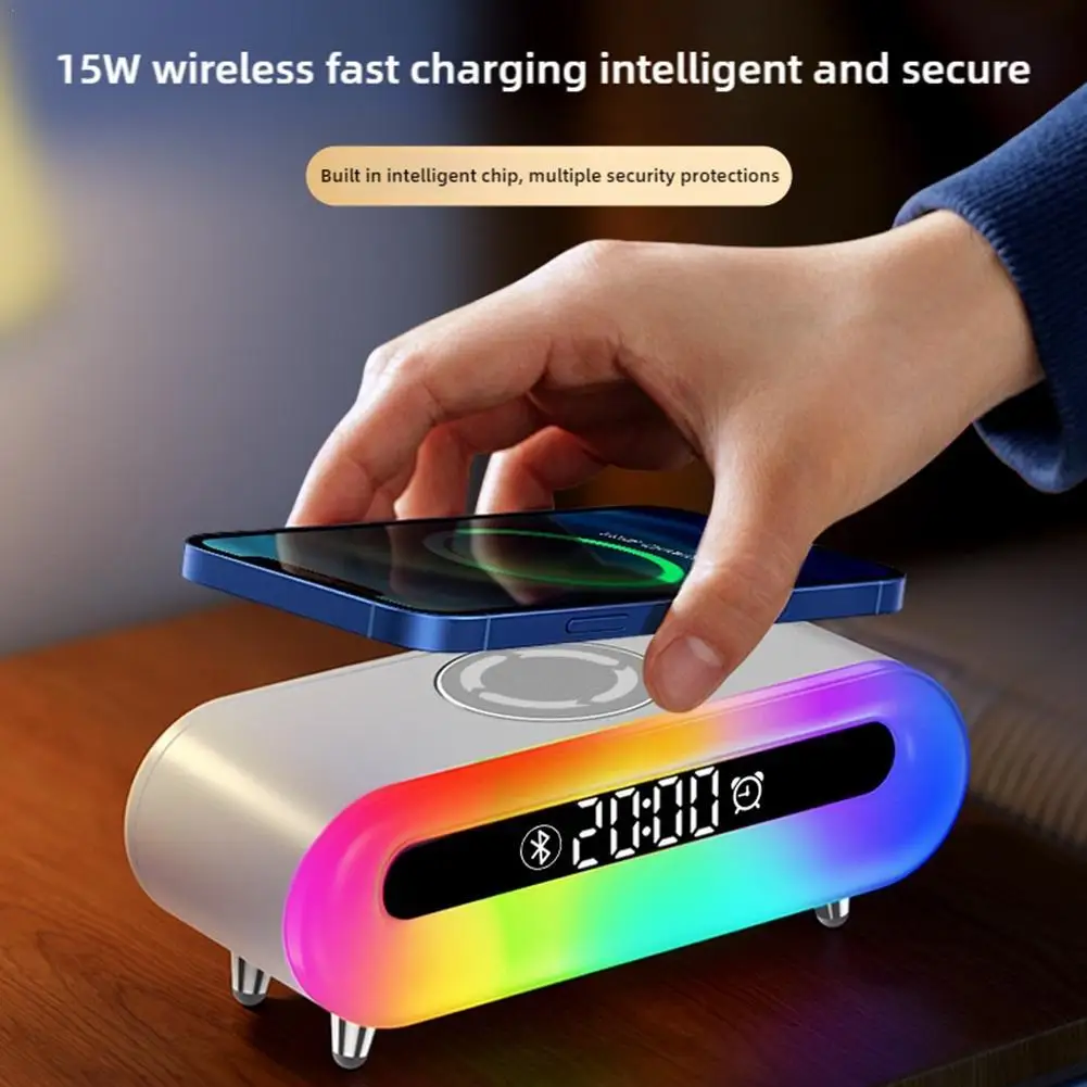 Colorful Bluetooth Speaker Alarm Clock Mobile Wireless Reverse Charger 3-in-1 New Fashionable Value For Money Electronic Product