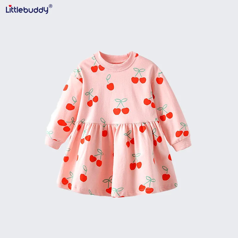 

littlebuddyGirls Sweatshirt Dress Autumn and Winter New Small and Medium-sized Children Round Neck Cute Print