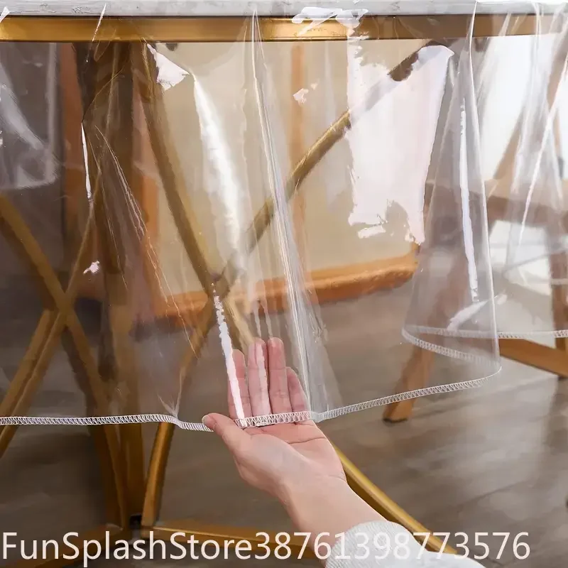Transparent Round PEVA Tablecloth Waterproof Oilproof Plastic Table Cover Protective Sleeve Dining Table Decoration