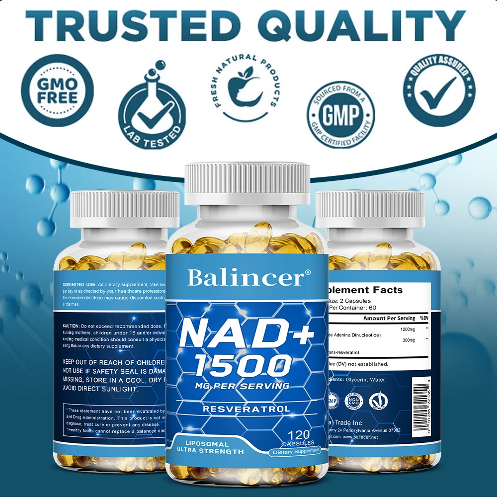 NAD+ Résveratrol Suppléments - Soutient la santé cellulaire, éclaircit la peau, améliore l'énergie, antioxydant, 120 capsules