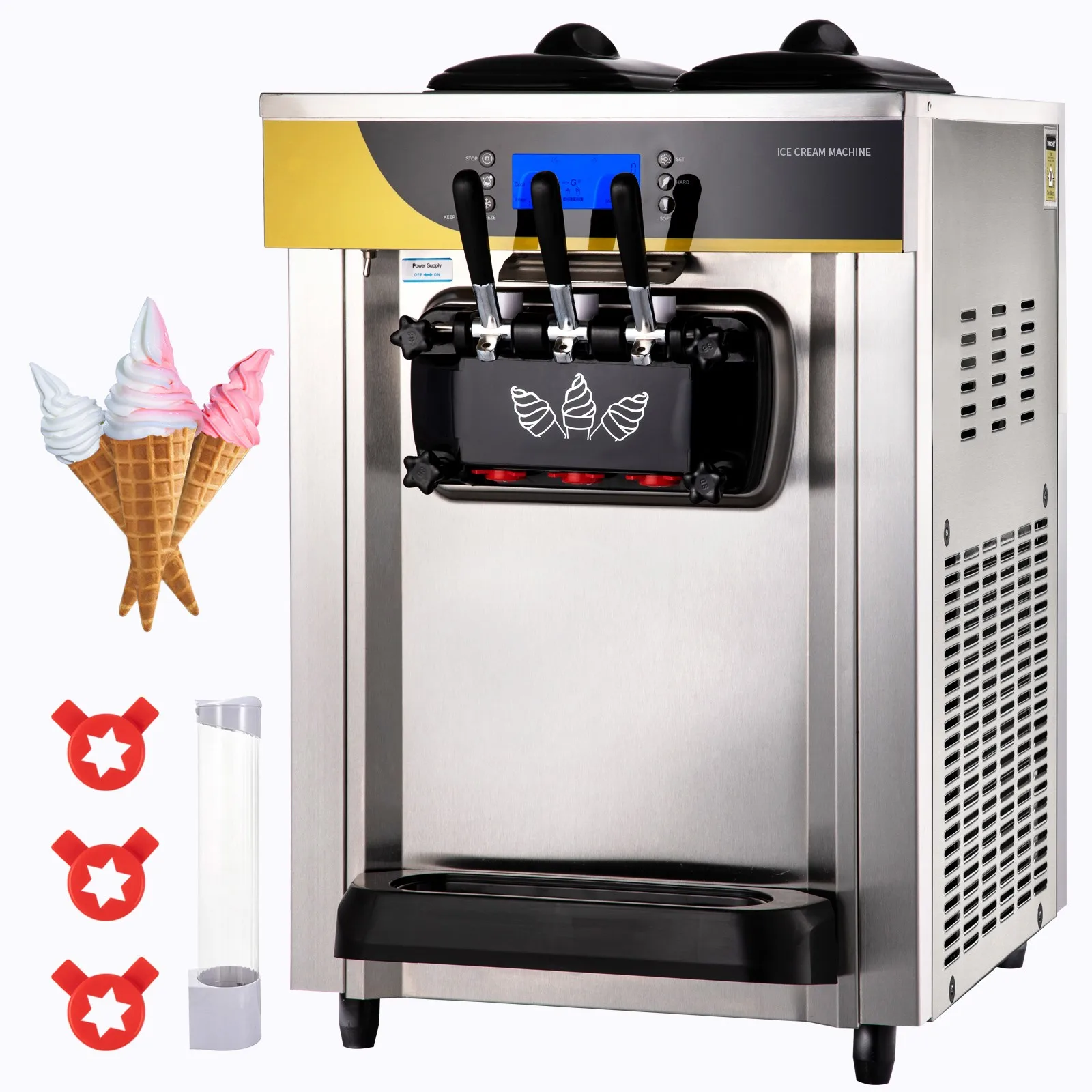 

Commercial Ice Cream Machine 22-30L/H 2200W Countertop Soft Serve Maker