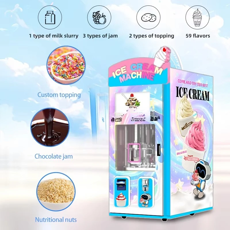 Customize Multiple Flavors Water Ice Cream Vending Machine with 16L Capacity Automatic Robot Freezer Snowflake Design