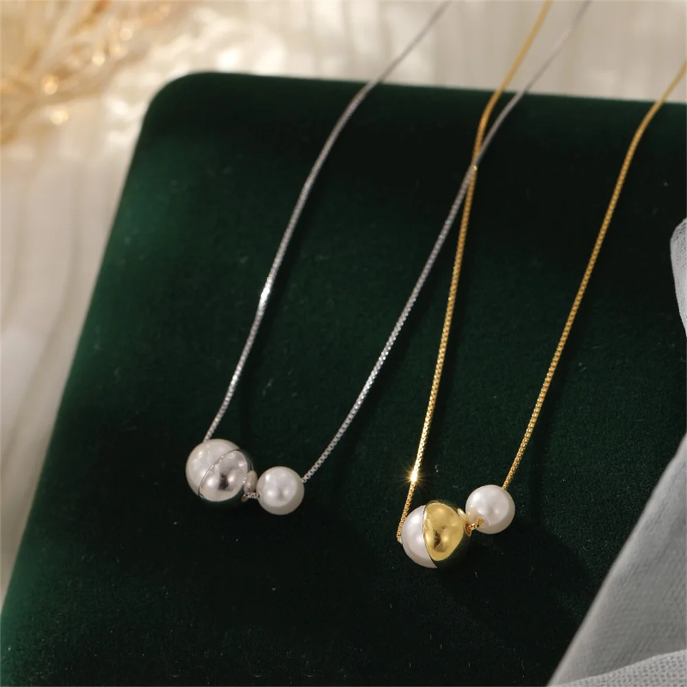 

Корейское серебряное женское ожерелье S925, французский элегантный жемчуг с двойной ракушкой, легкая роскошная минималистичная цепочка на ключицу