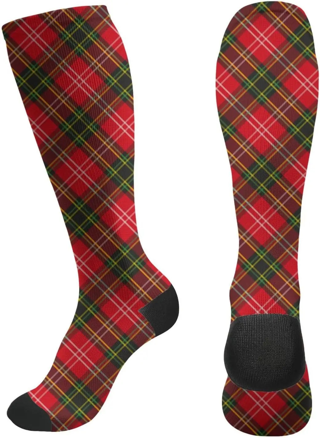 Red and Green Plaid Pattern Vintage Xmas Unisex Compression Socks Circulation Support Stockings for Medical Nursing Athletic